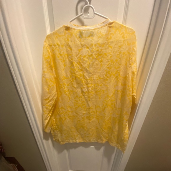 Chico’s yellow with white trim silk blouse. Size L (2). Excellent condition. - Picture 2 of 3